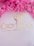Letreiro acrílico personalizado dourado com nome "Cicy Martins" e título "Nail Designer" em fundo branco com decoração de flores rosas no topo