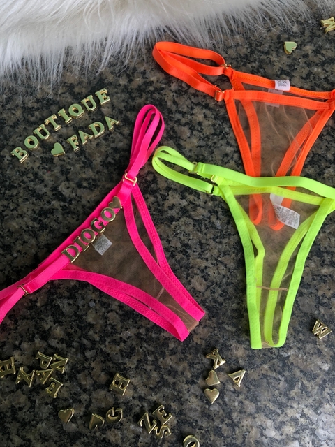 calcinha personalizável neon tule bege