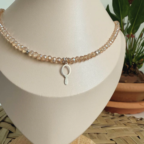 Colar Miçanga Dourada com Espelho em Prata 925 - comprar online