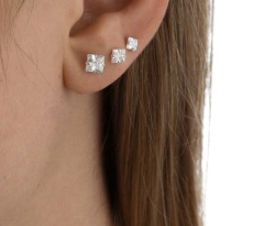 Trio de brincos pedra quadrada - comprar online