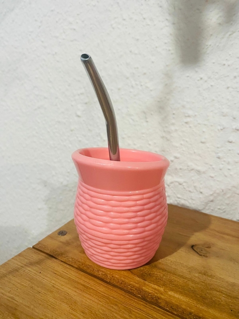 Mate CANASTITA Con Bombilla de metal sistema VACIADO FACIL ROSA