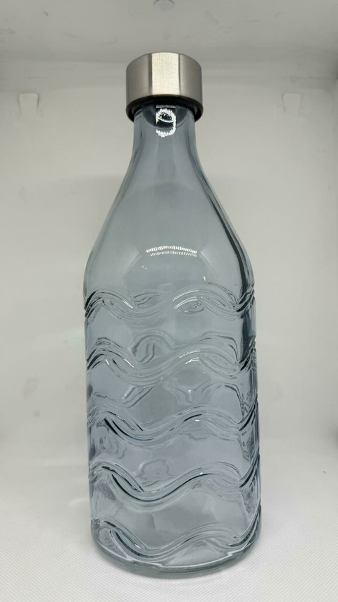 Botella Redonda Celeste con Ondas y Tapón de Acero - 1000 ml
