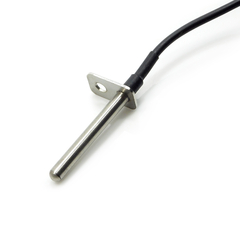 Sensor NTC 50K com haste de 5x40 mm e suporte de fixação, cabo PP 2x26 AWG de 380 mm e conector mini KK de 2 vias.