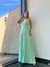 Vestido Longo Plissado Nula Manga com Detalhe de Babado e Bojo