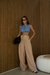 Conjunto Colete Jeans Curto e Calça Pantalona com Listras Laterais