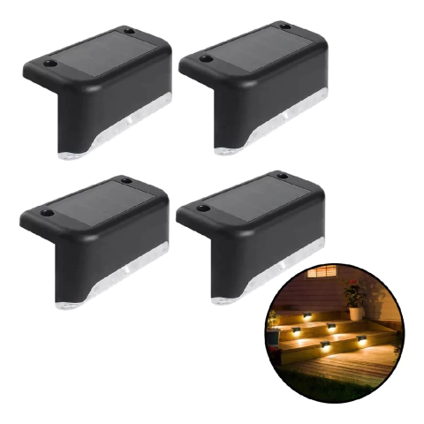 Set 4 lámparas LED solares para escalones jardín exteriores – iluminación cálida, energía solar, instalación sin cables y diseño impermeable - comprar online