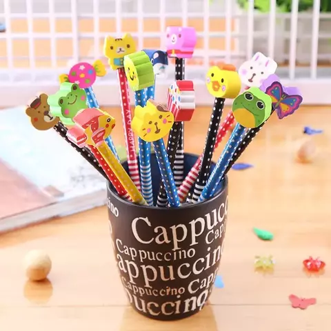Set X12 Lápices Infantiles Con Goma Figuras Animadas Colores Surtidos Escolar Cumpleaños Souvenir Original Regalo Niños Caritas Animales Divertidos Fi - comprar online