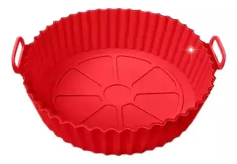 Molde Bandeja de Silicona Reutilizable Roja para Airfryer, Contenedor Antiadherente Ideal para Freidora de Aire, Práctico y Fácil de Limpiar