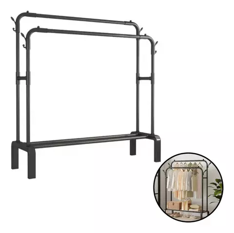 Perchero Doble Barral Hierro Reforzado Extensible Regulable Fijo Estable Colgador Ropa Metálico Con Ganchos Laterales Portátil De Pie Tender Exhibidor