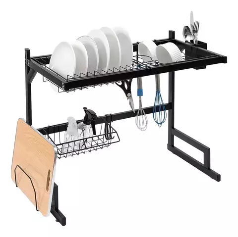 Secaplatos Escurridor Organizador Grande de 65 cm para Bacha, Color Negro, Ideal para Cocinas Amplias, Resistente y de Gran Capacidad para Vajilla