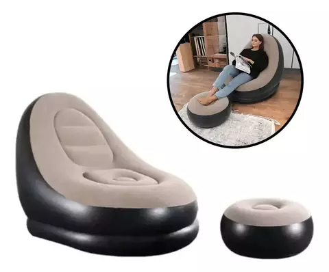 Sillón Inflable Con Apoya Pies Puff Impermeable Relax Ergonómico Portátil Interior Exterior Sofá Inflable Lounge Gamer Camping Liviano Cómodo Fácil De