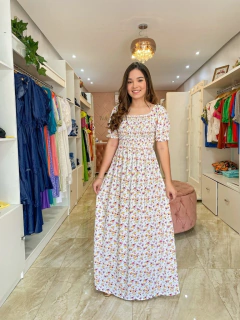 Vestido longo lastex flores - online store