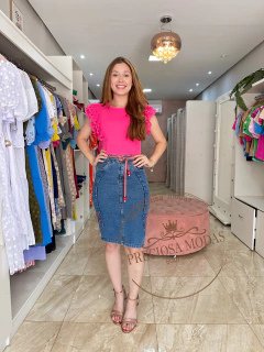 Saia jeans com elastano