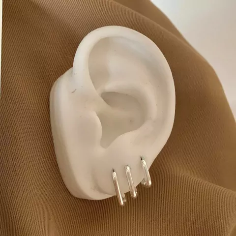 BRINCO TRIO DE ARGOLAS RETANGULARES LISAS BANHO PRATA 925 - comprar online