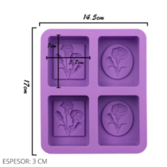 PLANCHA MOLDE 4 JABONES RECTANGULAR ROSAS Y FRASES - comprar online