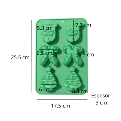 MOLDE SILICONA 6 FIGURAS NAVIDAD - ARBOL PAPA NOEL BASTON DULCE - comprar online