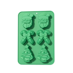 MOLDE SILICONA 6 FIGURAS NAVIDAD - ARBOL PAPA NOEL BASTON DULCE
