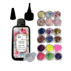 KIT RESINA UV X 100 GR + 18 PIGMENTOS UÑAS - comprar online