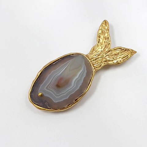 Broche Peixe com ágata cinza