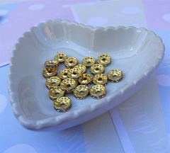 RODELA DE STRASS ACRÍLICO DOURADO PÉROLAS COLORIDO- 10UND