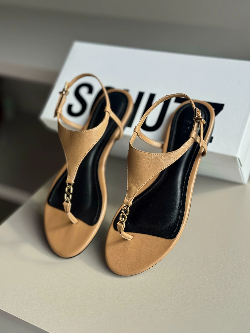 Sandália Rasteira Kate Couro Marrom Schutz