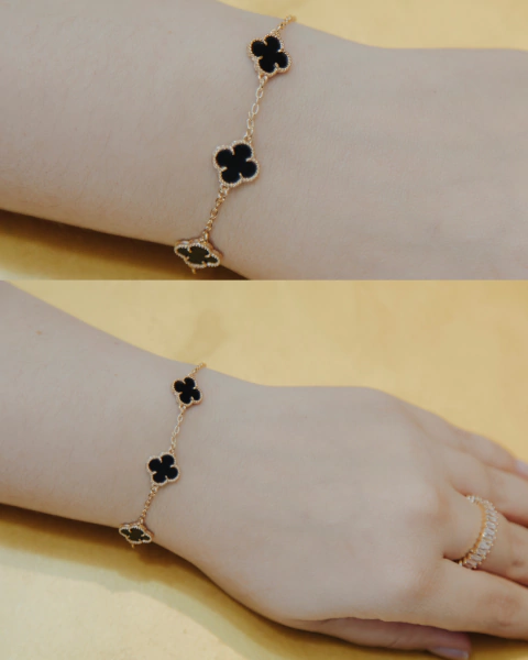 Pulseira dourada trevo preto - comprar online