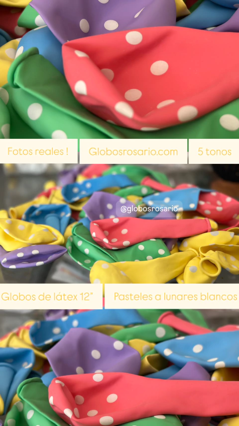 Globos de látex color pasteles a lunares blancos x unidad