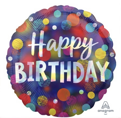 Globo redondo iridicente "Happy Birthday" 18 Anagram
