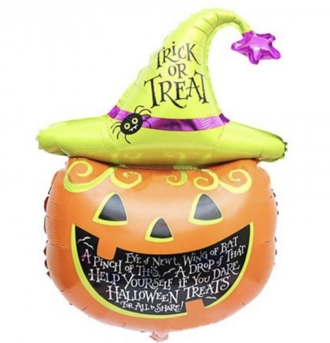 Globo metalizado calabaza grande con sombrero 80cm