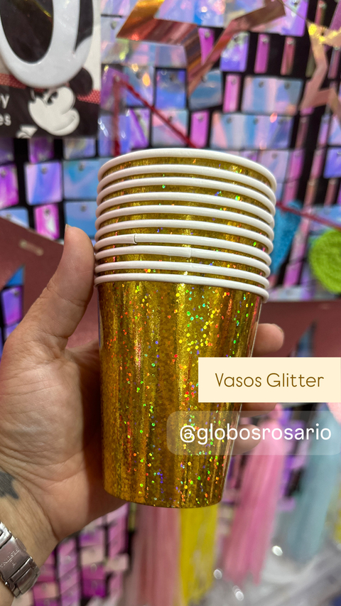 Vasos polipapel Glitter x 10 unidades