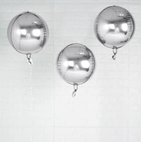 Globo Esfera 4D metalizado plateado orbz 22”
