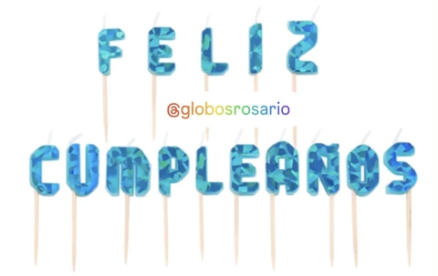 Set de Velitas “ Feliz cumpleaños “ con frente celeste holográfico - comprar online