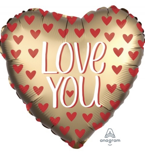 Globo metalizado corazón dorado satinado Love you 18" Anagram