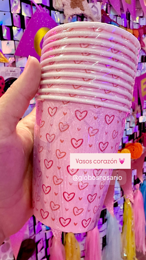 vasos rosa con corazón x 10 unidades