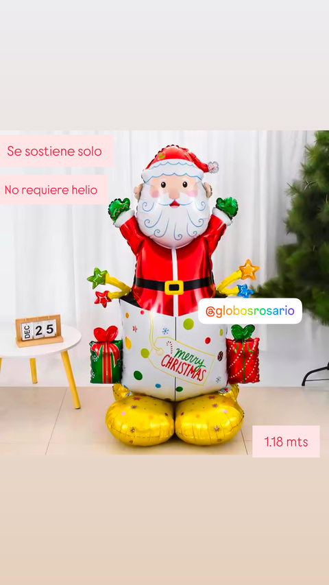 Globo Papa Noel de 1.18mts de altura tiene base para que se sostenga solo no requiere helio -