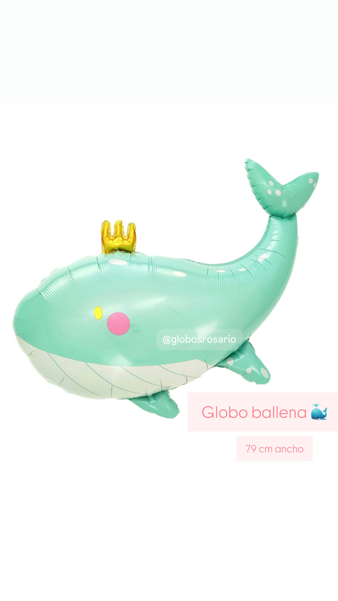 Globo metalizado Ballena con corona 79 cm de ancho