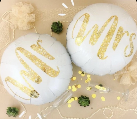Globo metalizado para bodas Mrs & Mr 18" x unidad