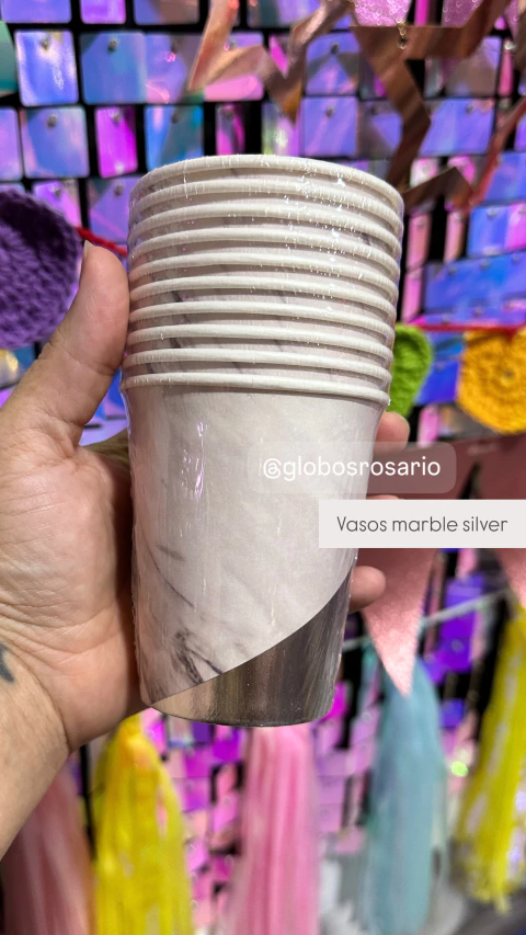 vasos marble silver x 10 unidades