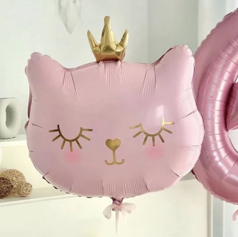 Globo Gatito Rosa con corona 32”