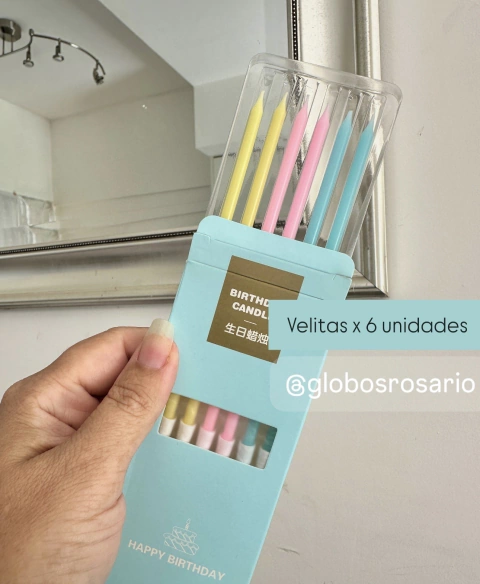 Velas color pastel x 6 unidades 13 cm alto