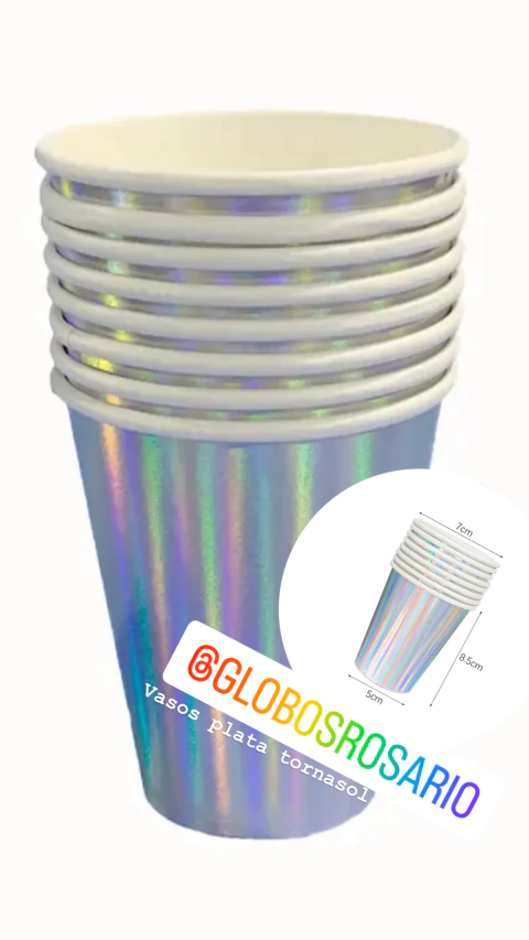 Vasos plata tornasol x 8 unidades
