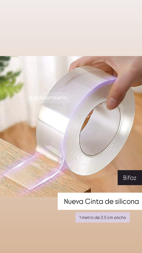 Cinta Bifaz de silicona x 1 metro de 2,5 cm de ancho