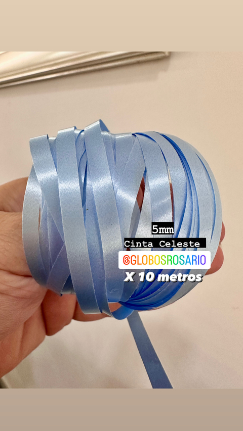 Cinta celeste perlada x 10 metros