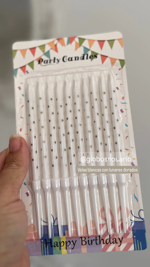 velas blancas con lunares dorados x 10 unidades - comprar online