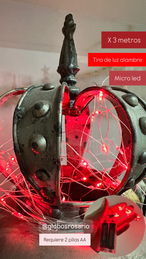 Tira de luz microled color Rojo x 3 metros requiere pilas AA