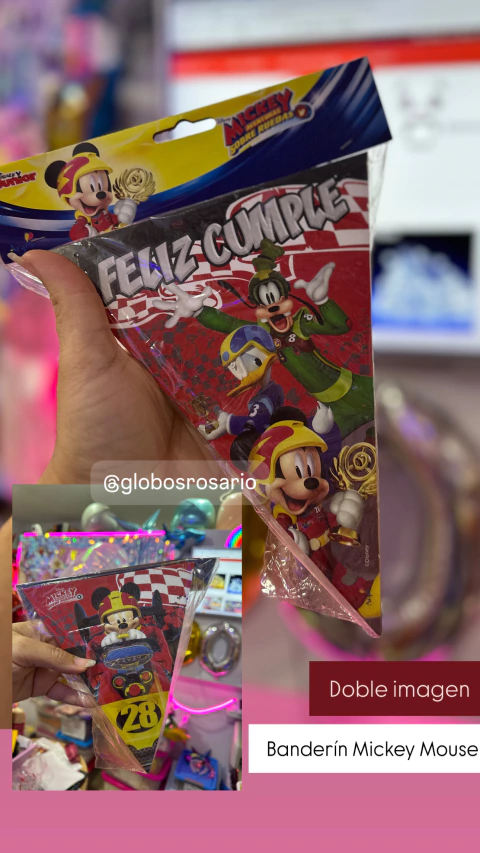 Banderin Mickey Mouse contiene 12 triángulos y cinta para armar