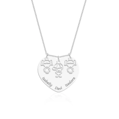 Colar personalizado coração com 3 filhos (as)