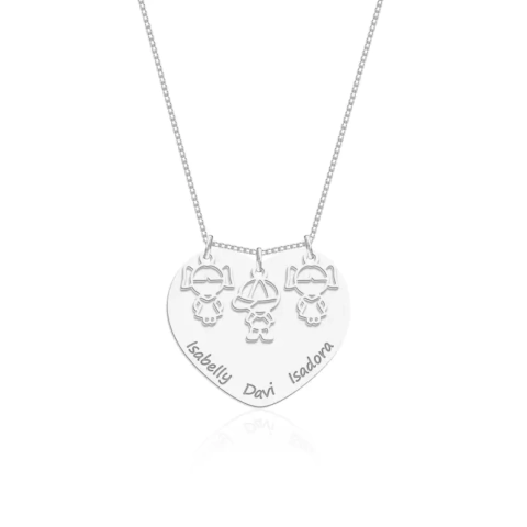 Colar personalizado coração com 3 filhos (as)
