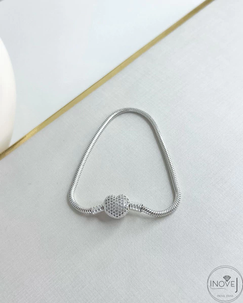 Pulseira Pand. coração cravejado