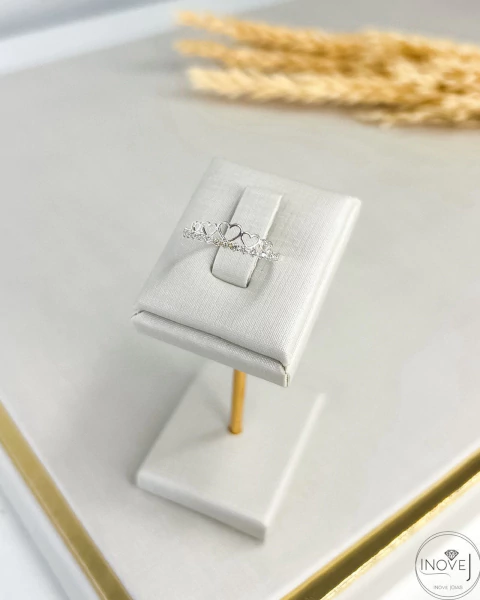 Anel 5 corações - cravejado